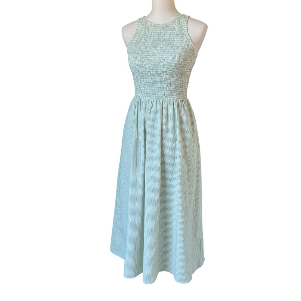 Madewell The Melody Smocked Midi Textured Sleeveless XS Dress Pistachio